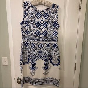 Geometric Blue and White Midi Dress
